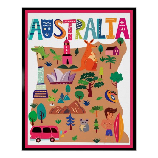 Australië kleurrijke reisposter perfect poster (Voorkant)