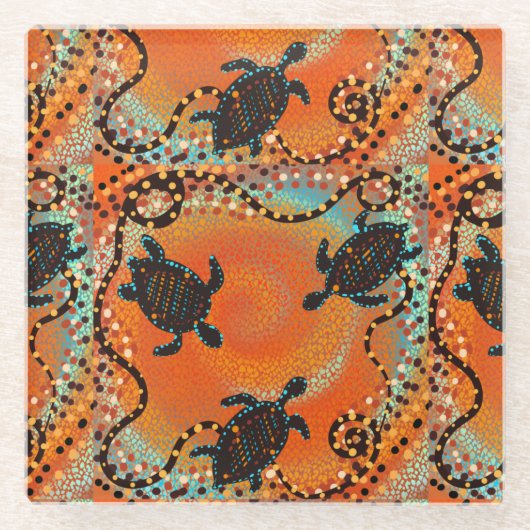 AUSTRALIË KUNST GLAZEN ONDERZETTER (Voorkant)