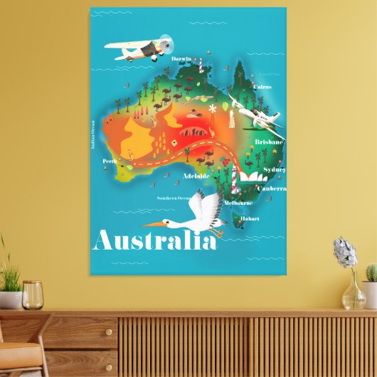 Australië Map Travel poster Canvas Afdruk (Insitu (Woonkamer))