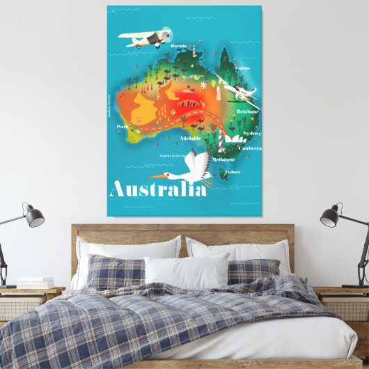 Australië Map Travel poster Canvas Afdruk (Insitu (Slaapkamer))