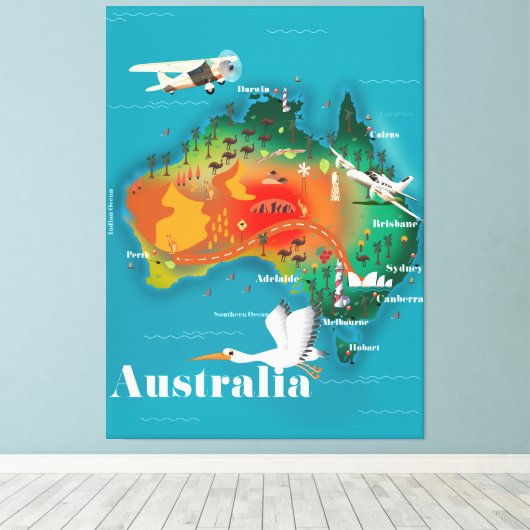 Australië Map Travel poster Canvas Afdruk (Insitu (Houten vloer))