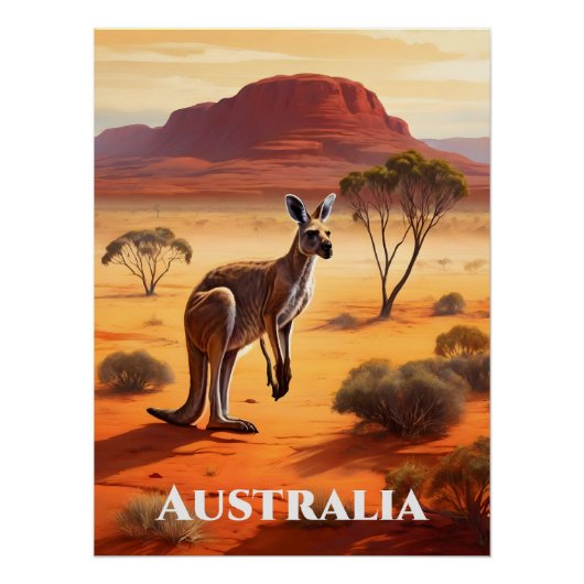 Australië Outback Kangoeroe Reisposter Perfect Poster (Voorkant)