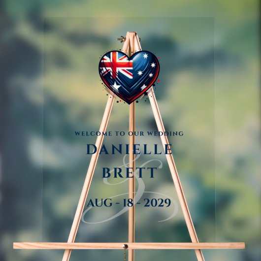 Australië Paar Hart Bruiloft Welkom Acryl Bord (Neutraal)