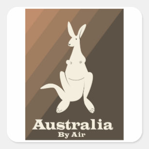 Australië Per Lucht Kangoeroe reisposter. Vierkante Sticker