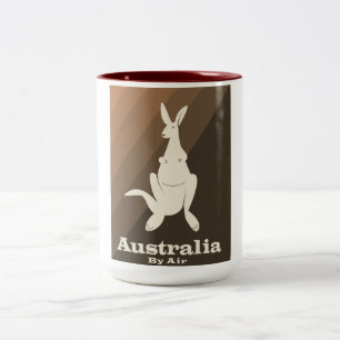 Australië Per Lucht Reizigersposter met kangoeroe. Tweekleurige Koffiemok