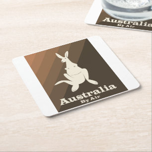 Australië per vliegtuig reizenposter met kangoeroe kartonnen onderzetters