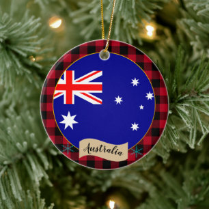 Australië, Rode buffels en Australische vlag Keramisch Ornament