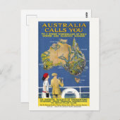 Australië roept u Vintage Poster 1924 Briefkaart (Voorkant / Achterkant)
