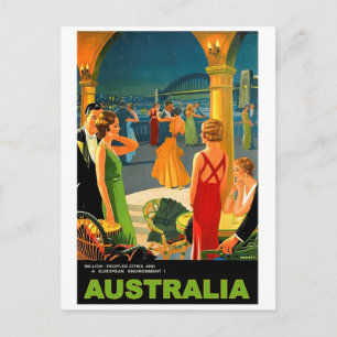 Australië, romantisch avondfeest, vintage reis briefkaart