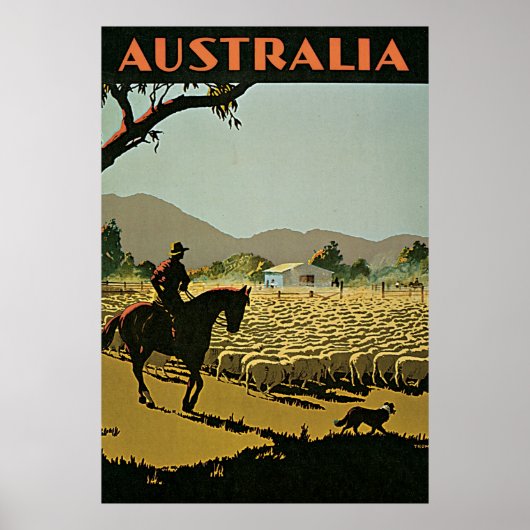 Australië Sheep Boerderij Vintage Travel Poster (Voorkant)