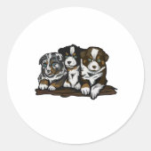 AUSTRALIË SHEPHERD PUPPIES RONDE STICKER (Voorkant)