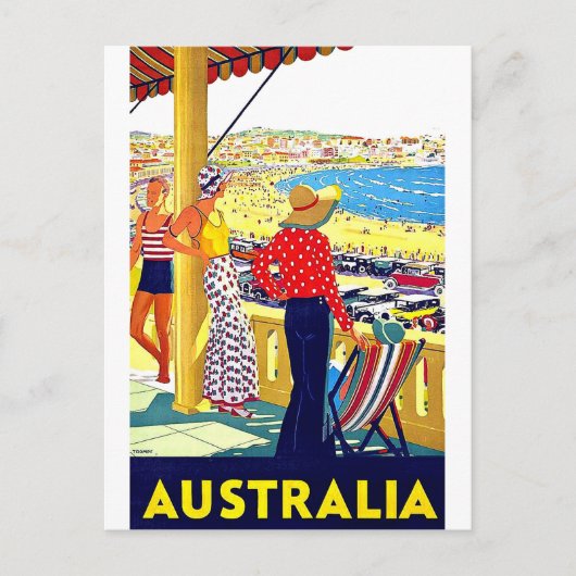 Australië strand, uitzicht, mensen op terras, vint briefkaart (Voorkant)