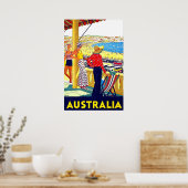Australië strand, uitzicht, mensen op terras, vint poster (Keuken)
