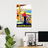 Australië strand, uitzicht, mensen op terras, vint poster (Thuiskantoor)