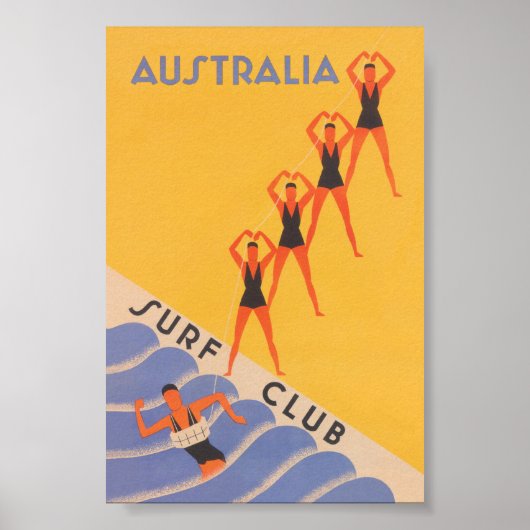 Australië Surf Club Vintage Travel Poster (Voorkant)