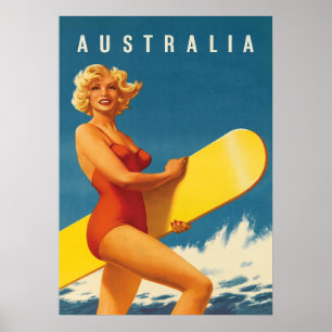 Australië Surfer Retro Vintage Travel Poster