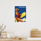 Australië, surfmeisje op het strand, vintage poster (Keuken)