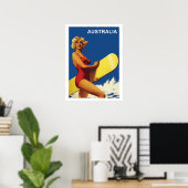 Australië, surfmeisje op het strand, vintage poster (Thuiskantoor)
