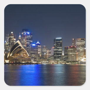 Australië, Sydney. Silhouet met Operahuis gezien Vierkante Sticker