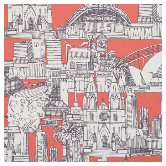 Australië toile de jouy moerbei rood stof (Swatch)