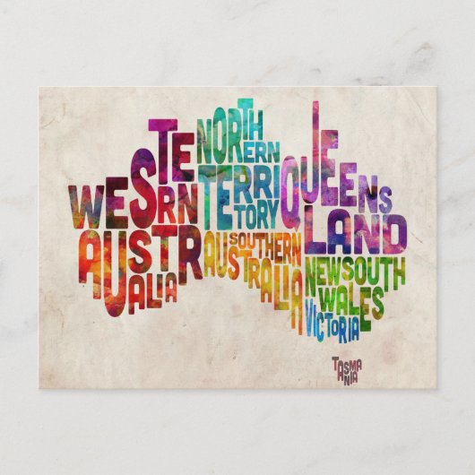 Australië - Typografische Tekstkaart Briefkaart (Voorkant)