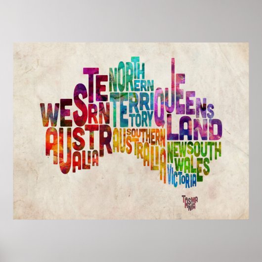 Australië - Typografische Tekstkaart Poster (Voorkant)