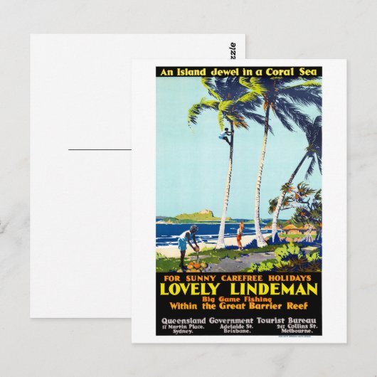 Australië Vintage Travel Poster teruggezet Briefkaart (Voorkant / Achterkant)