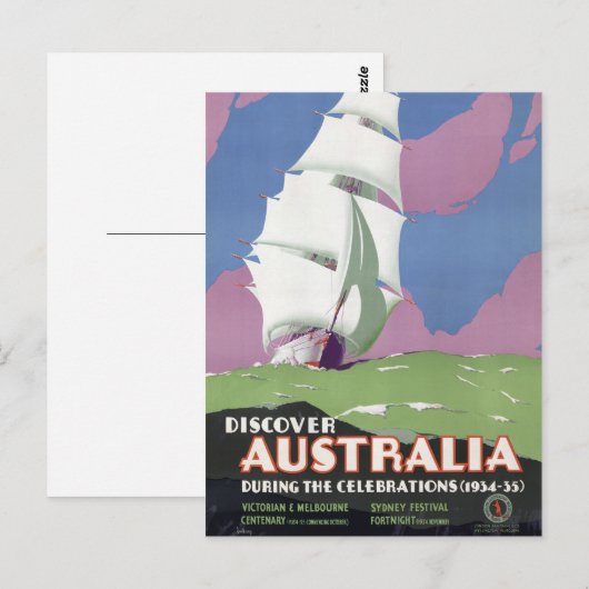 Australië Vintage Travel Poster teruggezet Briefkaart (Voorkant / Achterkant)