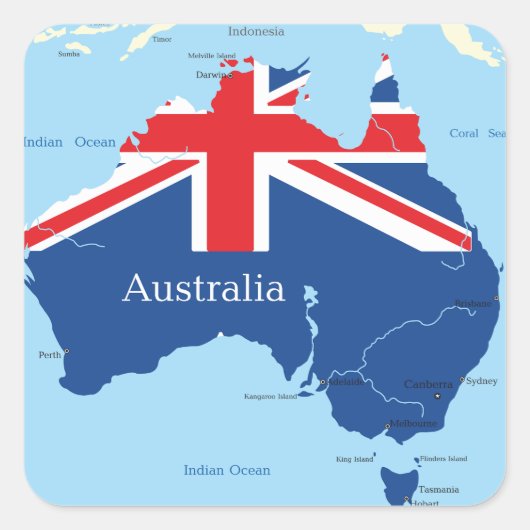 Australië Vlag Kaart Silhouet Vierkante Sticker (Voorkant)