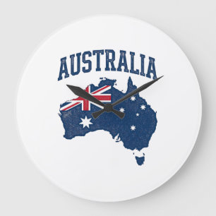 Australië Vlag Kaart Vintage Vervaaide Grafiek_1 Grote Klok