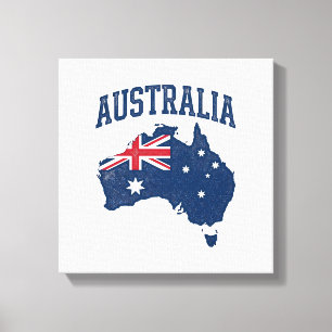 Australië Vlag Kaart Vintage Vervallen Grafiek_1 Canvas Afdruk