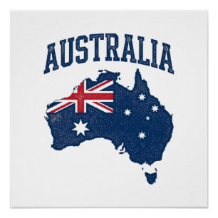 Australië Vlag Kaart Vintage Vervallen Grafisch_1 Perfect Poster