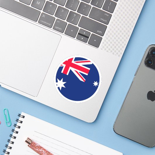 Australië Vlag Ronde Sticker (Laptop met iPhone)