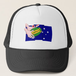 Australië Vlag Rugby Ball Cartoon Handen Trucker Pet