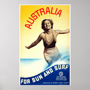 AUSTRALIË voor reizen door zon en Surf Poster
