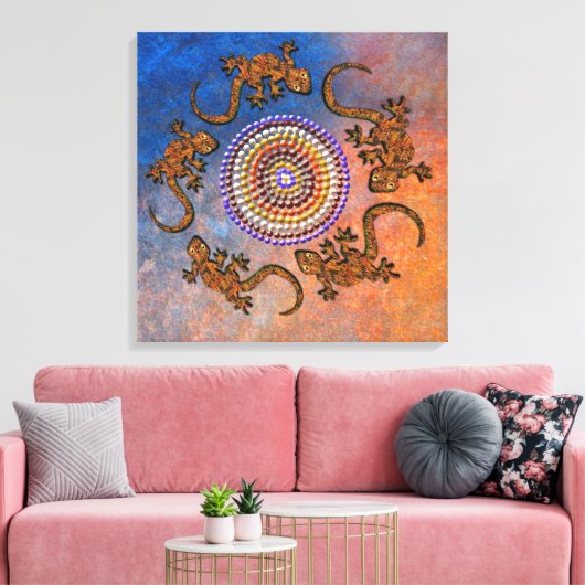 Australisch Aboriginal-stijl Gecko Circle of Life Canvas Afdruk (Insitu (Woonkamer))