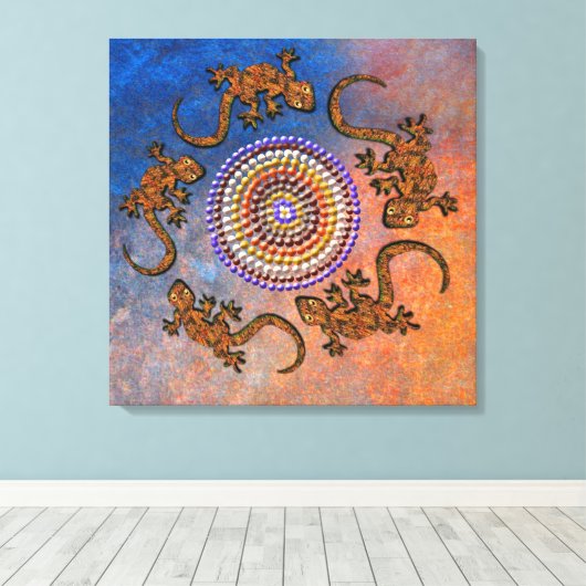 Australisch Aboriginal-stijl Gecko Circle of Life Canvas Afdruk (Insitu (Houten vloer))
