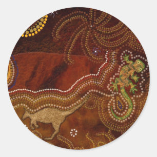 Australisch Aboriginal Style Kangaroo & Gecko Ronde Sticker