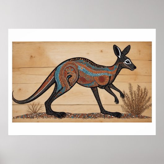 Australisch Aboriginal-themed Sunset op een meer Poster (Voorkant)