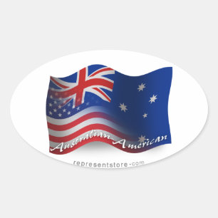 Australisch-Amerikaanse zwaaiende vlag Ovale Sticker