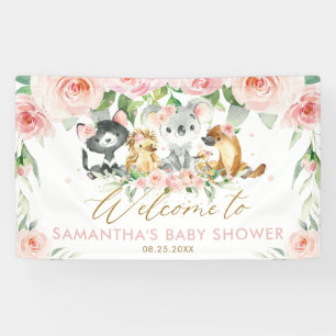 Australisch Baby shower "Animal Pink Floral" Spandoek