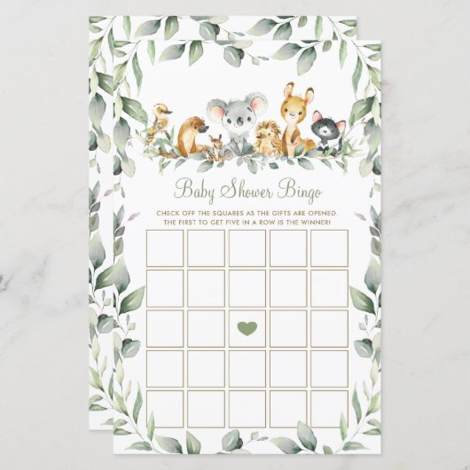 Australisch Baby shower Bingo Game (Voorkant / Achterkant)