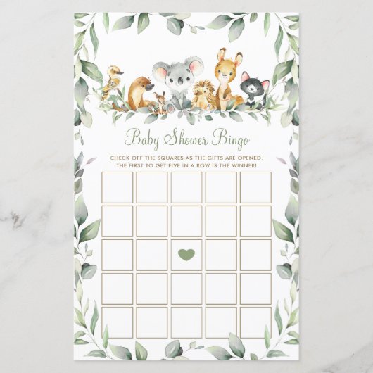 Australisch Baby shower Bingo Game (Voorkant)
