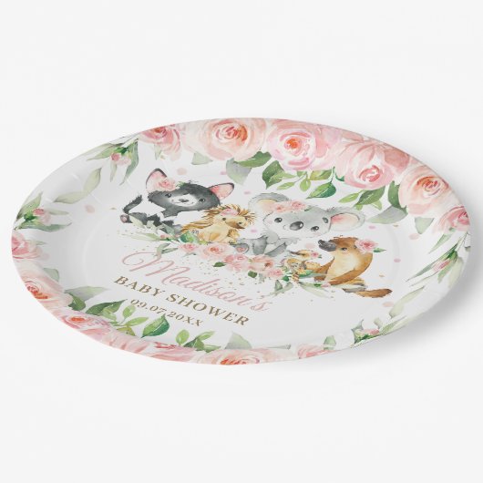 Australisch Baby shower voor roze meislepels   Papieren Bordje (Gekanteld)