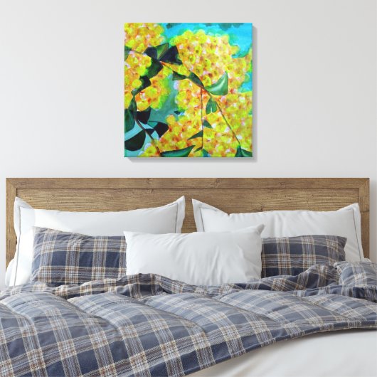 Australisch bloemcanvas met gele Wattle-kunst Canvas Afdruk (Insitu (Slaapkamer))