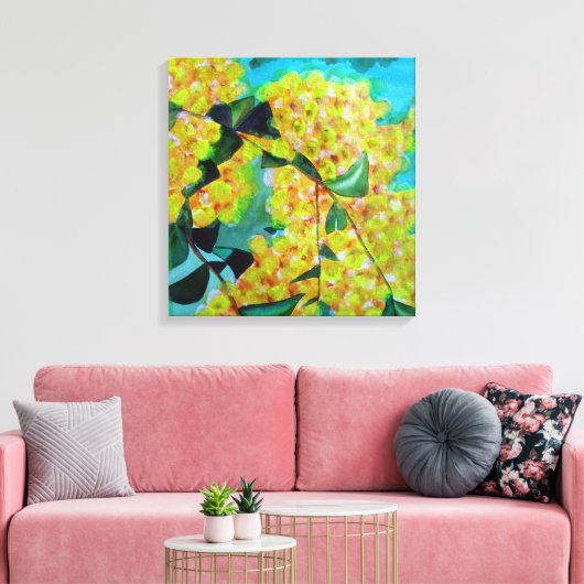 Australisch bloemcanvas met gele Wattle-kunst Canvas Afdruk (Insitu (Woonkamer))