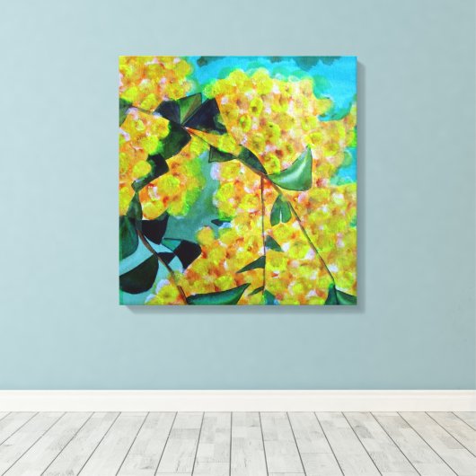 Australisch bloemcanvas met gele Wattle-kunst Canvas Afdruk (Insitu (Houten vloer))