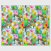 Australisch Budgerigar Wildflower Pattern Cadeaupapier (Vlak)