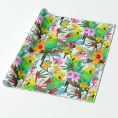 Australisch Budgerigar Wildflower Pattern Cadeaupapier (Uitgerold)