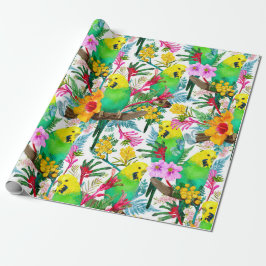 Australisch Budgerigar Wildflower Pattern Cadeaupapier